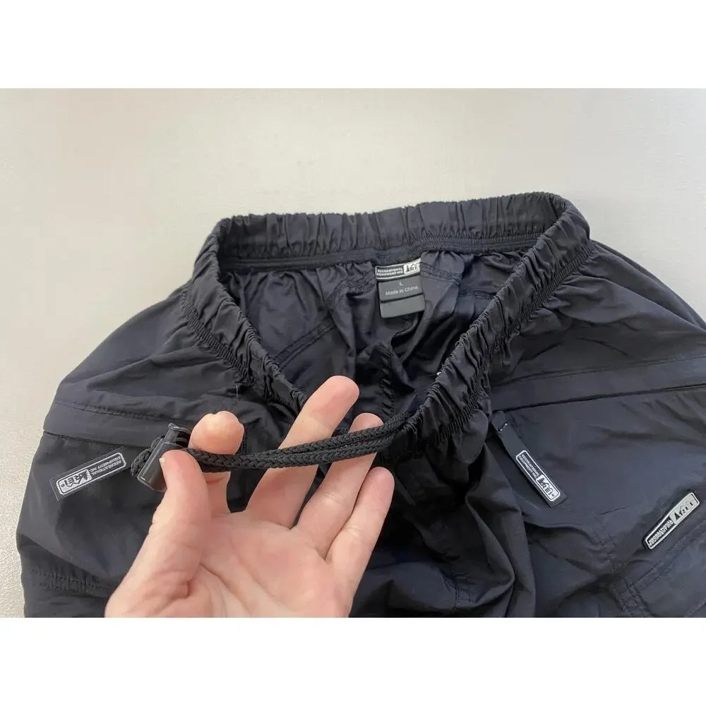 REI Windbreaker Pant Mens Large Black Nylon Hiking Elastic Waist Zip Pockets 32L